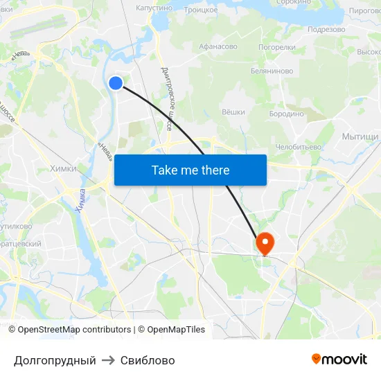 Долгопрудный to Свиблово map