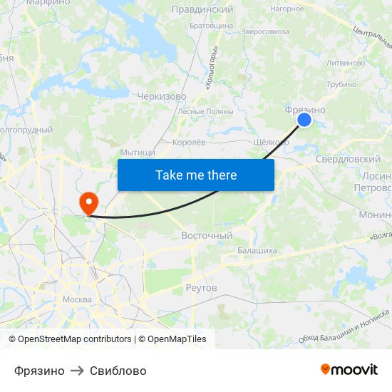 Фрязино to Свиблово map