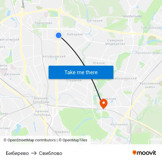 Бибирево to Свиблово map