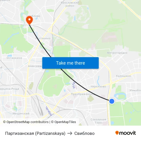Партизанская (Partizanskaya) to Свиблово map