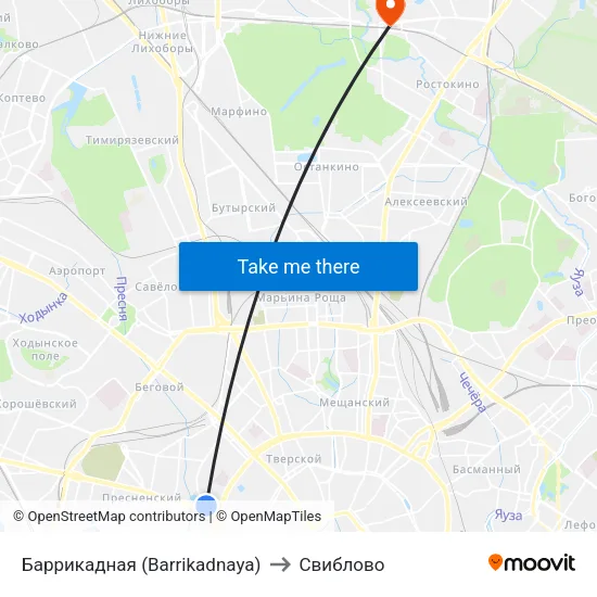 Баррикадная (Barrikadnaya) to Свиблово map