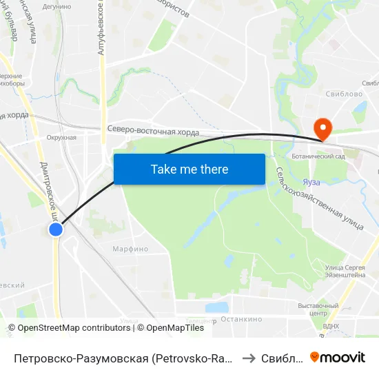 Петровско-Разумовская (Petrovsko-Razumovskaya) to Свиблово map