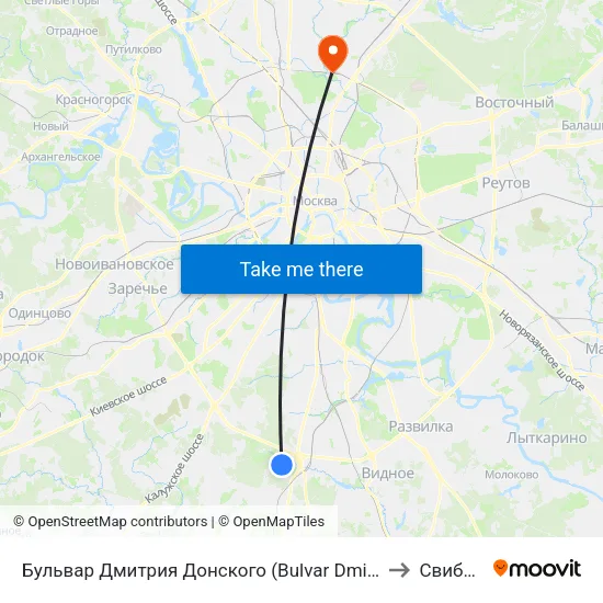 Бульвар Дмитрия Донского (Bulvar Dmitriya Donskogo) to Свиблово map