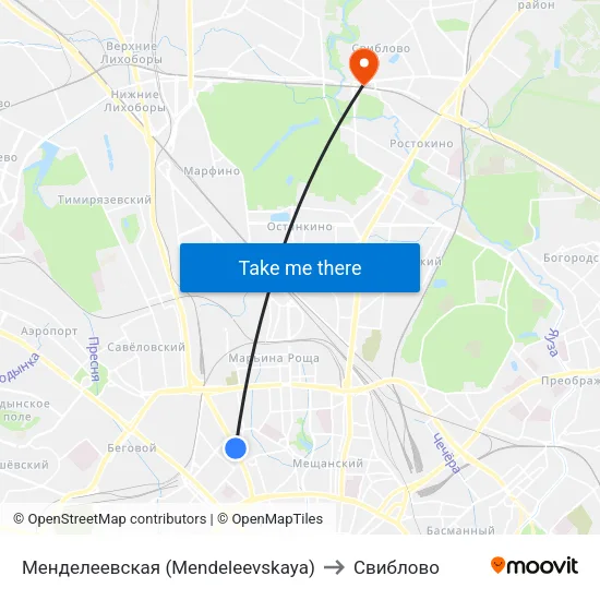 Менделеевская (Mendeleevskaya) to Свиблово map