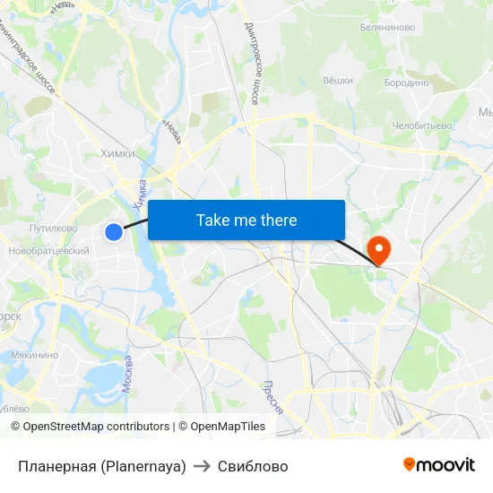 Планерная (Planernaya) to Свиблово map