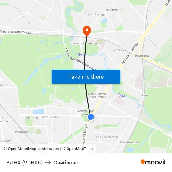 ВДНХ (VDNKh) to Свиблово map
