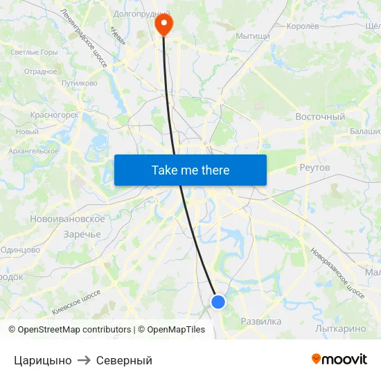 Царицыно to Северный map