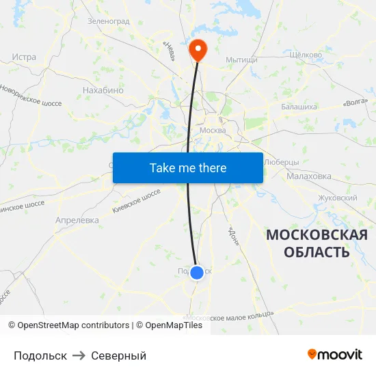 Подольск to Северный map