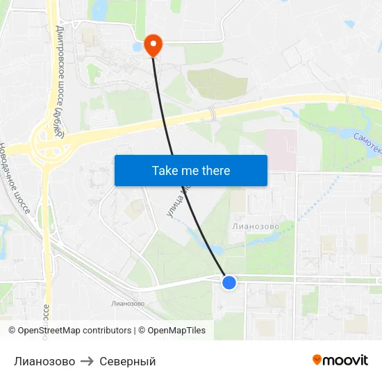 Лианозово to Северный map