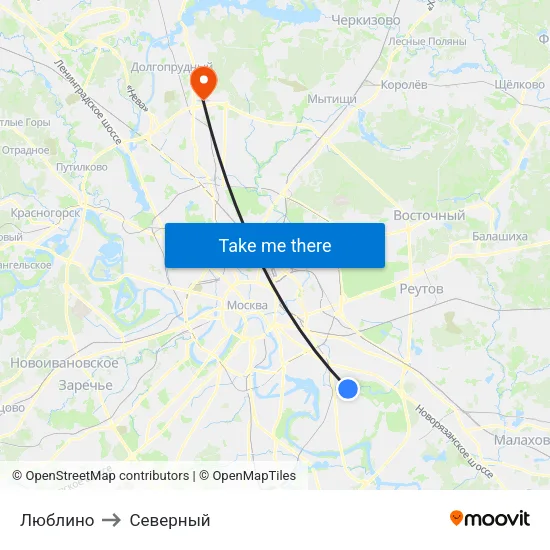 Люблино to Северный map