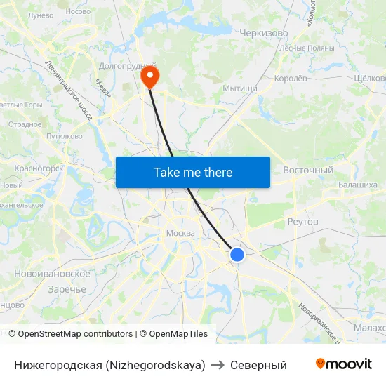 Нижегородская (Nizhegorodskaya) to Северный map
