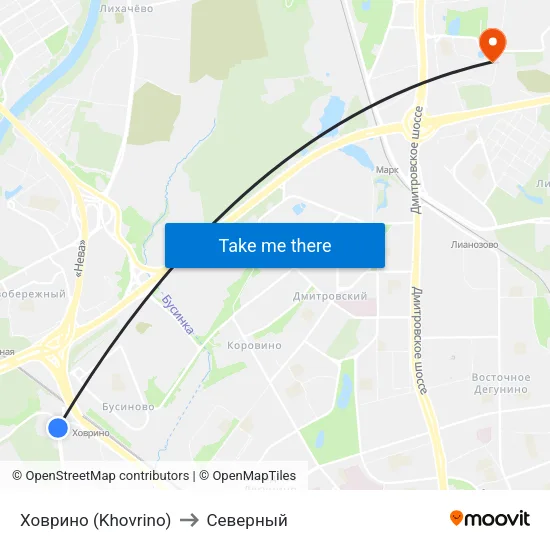 Ховрино (Khovrino) to Северный map
