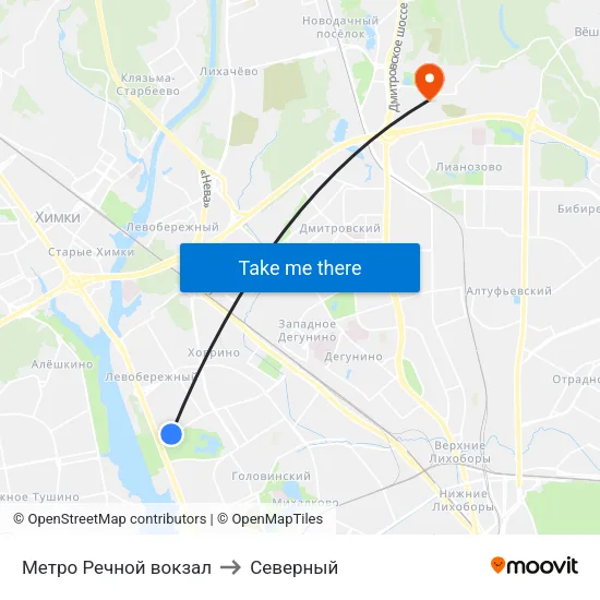 Метро Речной вокзал to Северный map