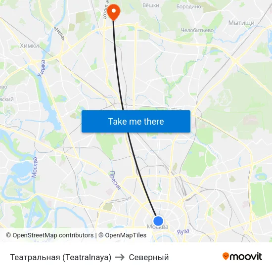Театральная (Teatralnaya) to Северный map