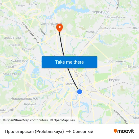 Пролетарская (Proletarskaya) to Северный map