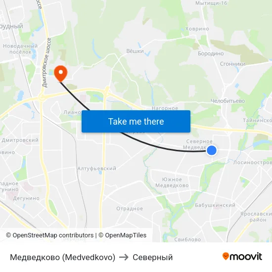 Медведково (Medvedkovo) to Северный map