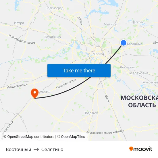 Восточный to Селятино map