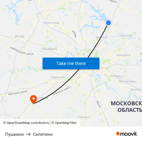 Пушкино to Селятино map