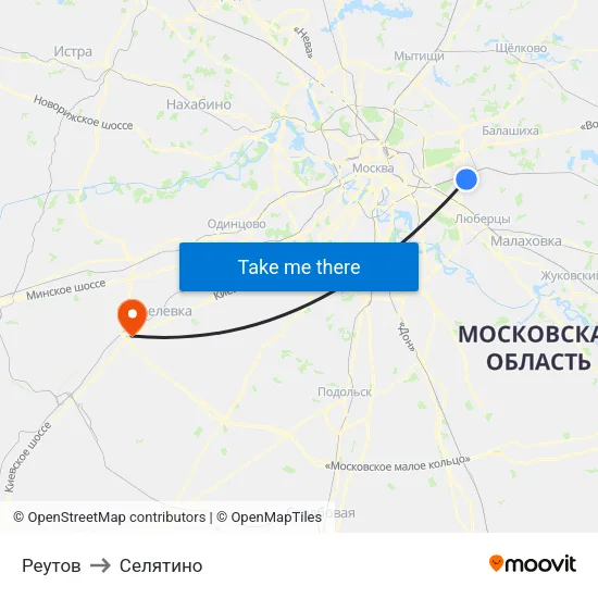Реутов to Селятино map