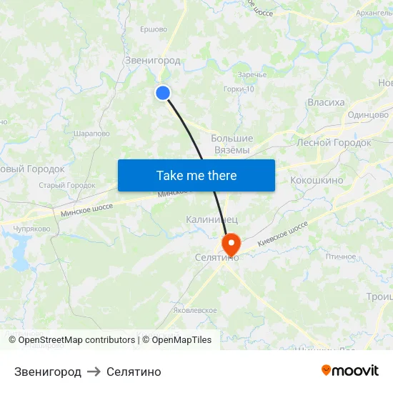 Звенигород to Селятино map