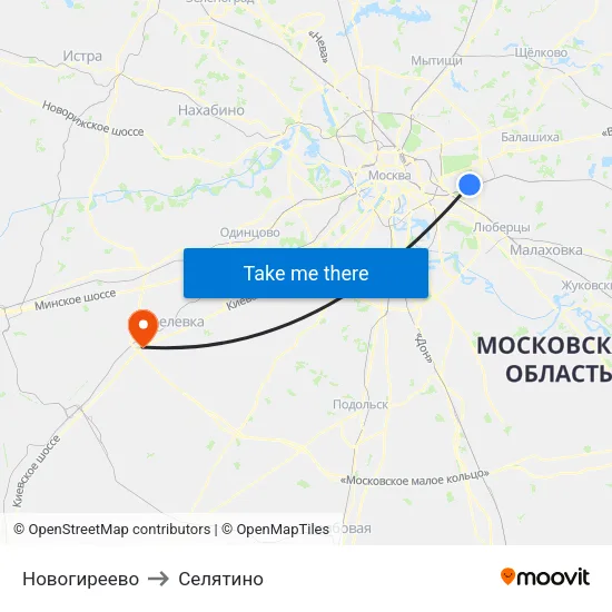 Новогиреево to Селятино map