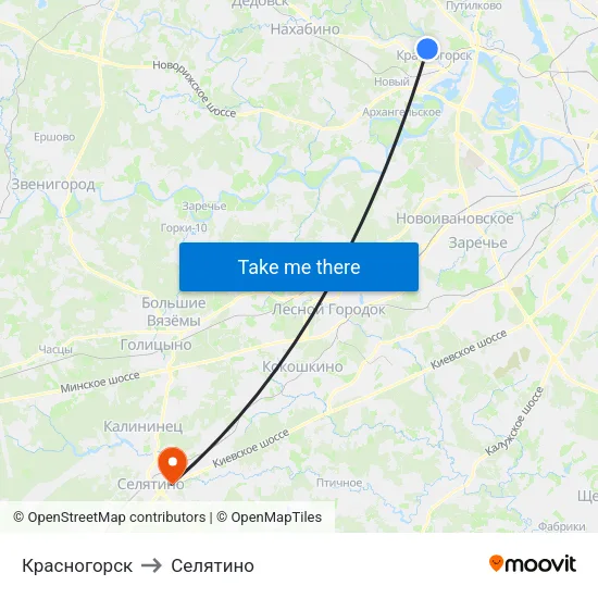 Красногорск to Селятино map