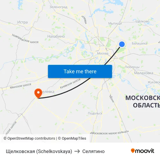 Щелковская (Schelkovskaya) to Селятино map