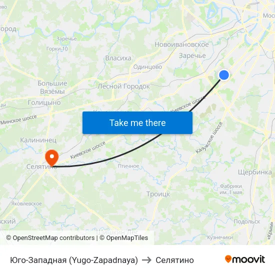 Юго-Западная (Yugo-Zapadnaya) to Селятино map