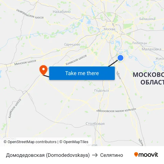 Домодедовская (Domodedovskaya) to Селятино map