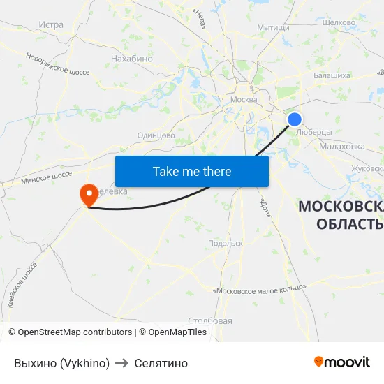 Выхино (Vykhino) to Селятино map