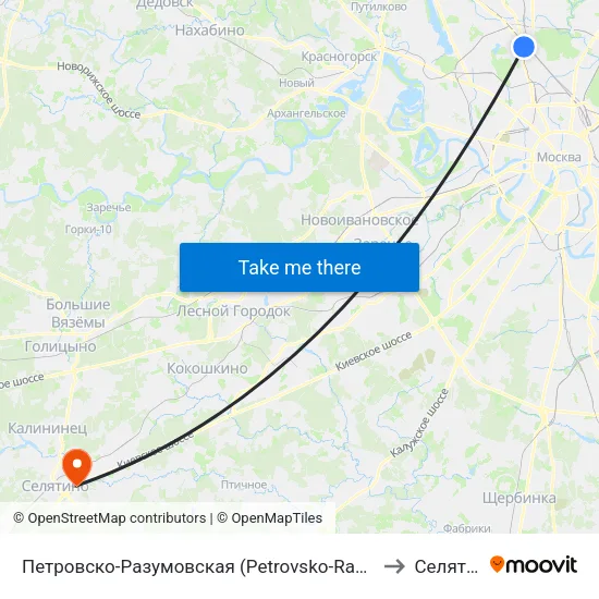 Петровско-Разумовская (Petrovsko-Razumovskaya) to Селятино map