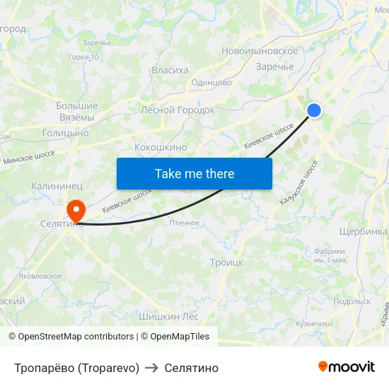 Тропарёво (Troparevo) to Селятино map