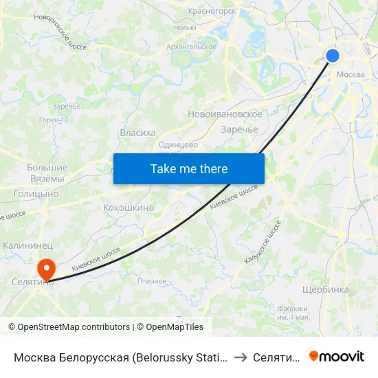 Москва Белорусская (Belorussky Station) to Селятино map