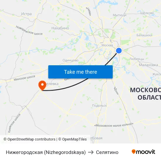 Нижегородская (Nizhegorodskaya) to Селятино map