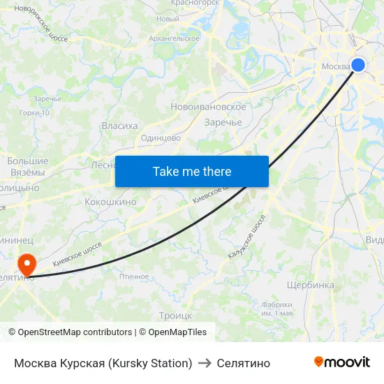 Москва Курская (Kursky Station) to Селятино map