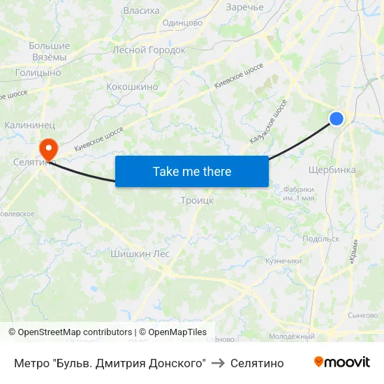 Метро "Бульв. Дмитрия Донского" to Селятино map
