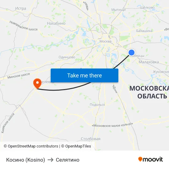 Косино (Kosino) to Селятино map