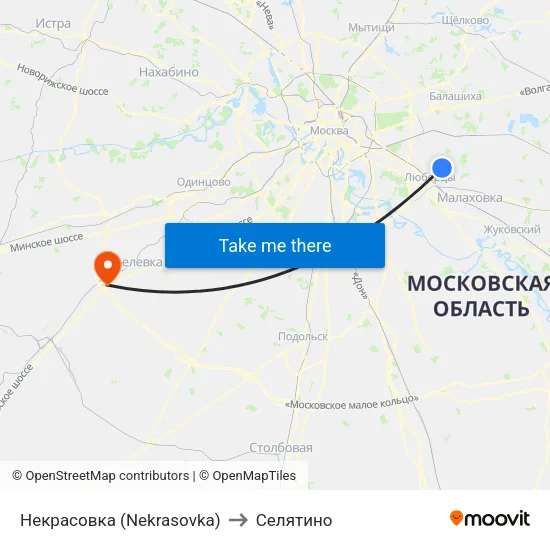 Некрасовка (Nekrasovka) to Селятино map