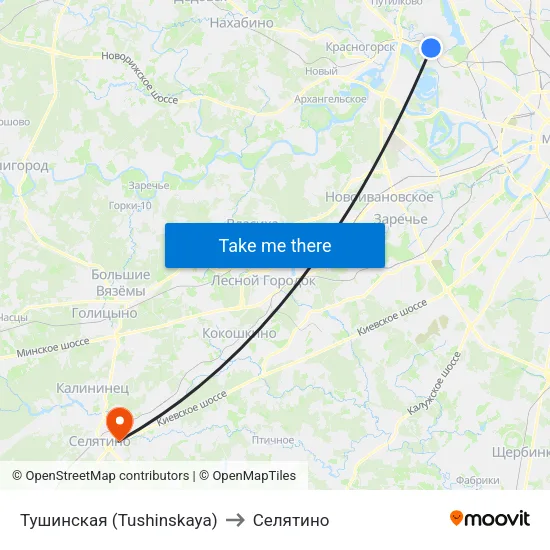 Тушинская (Tushinskaya) to Селятино map