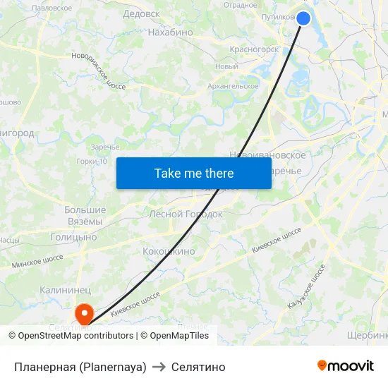 Планерная (Planernaya) to Селятино map