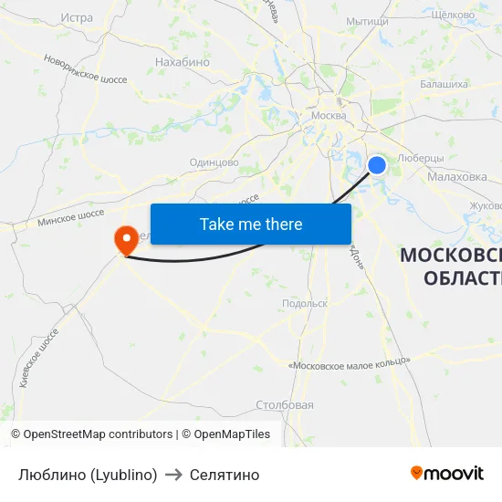 Люблино (Lyublino) to Селятино map