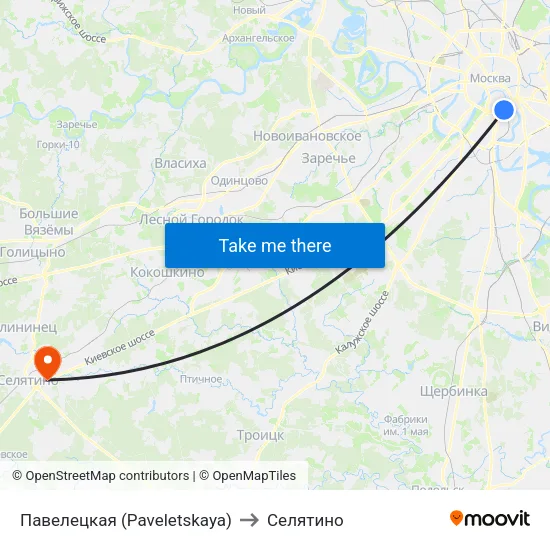 Павелецкая (Paveletskaya) to Селятино map