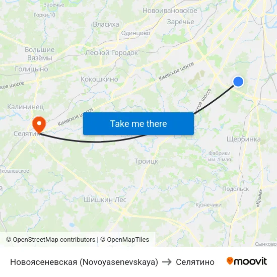 Новоясеневская (Novoyasenevskaya) to Селятино map