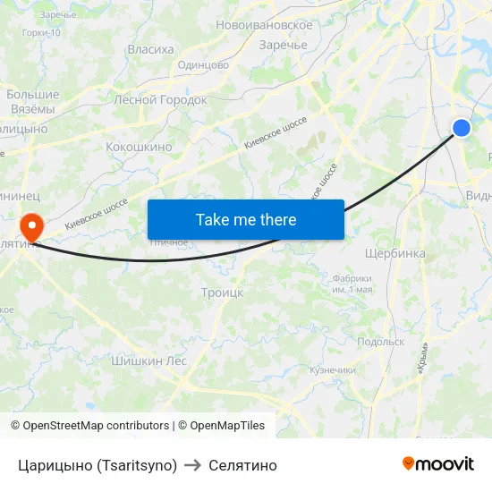 Царицыно (Tsaritsyno) to Селятино map