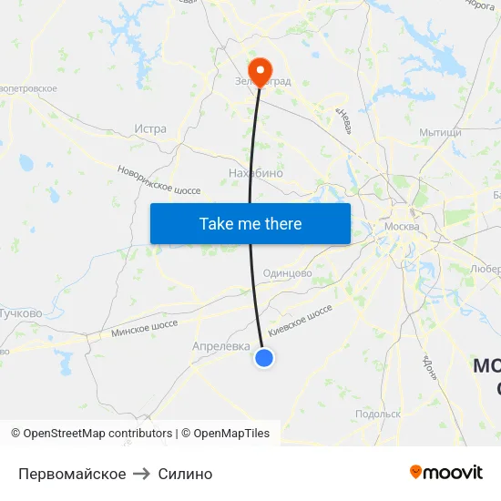 Первомайское to Силино map