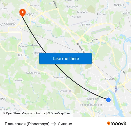 Планерная (Planernaya) to Силино map