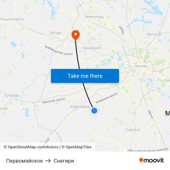 Первомайское to Снегири map