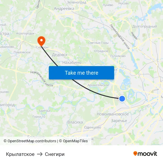Крылатское to Снегири map