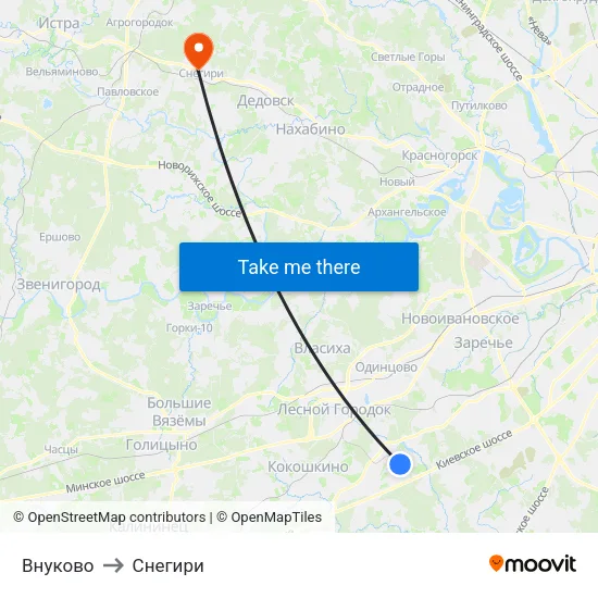 Внуково to Снегири map