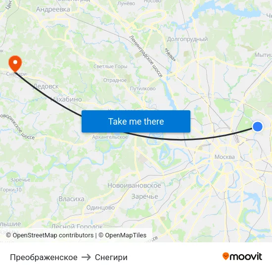 Преображенское to Снегири map